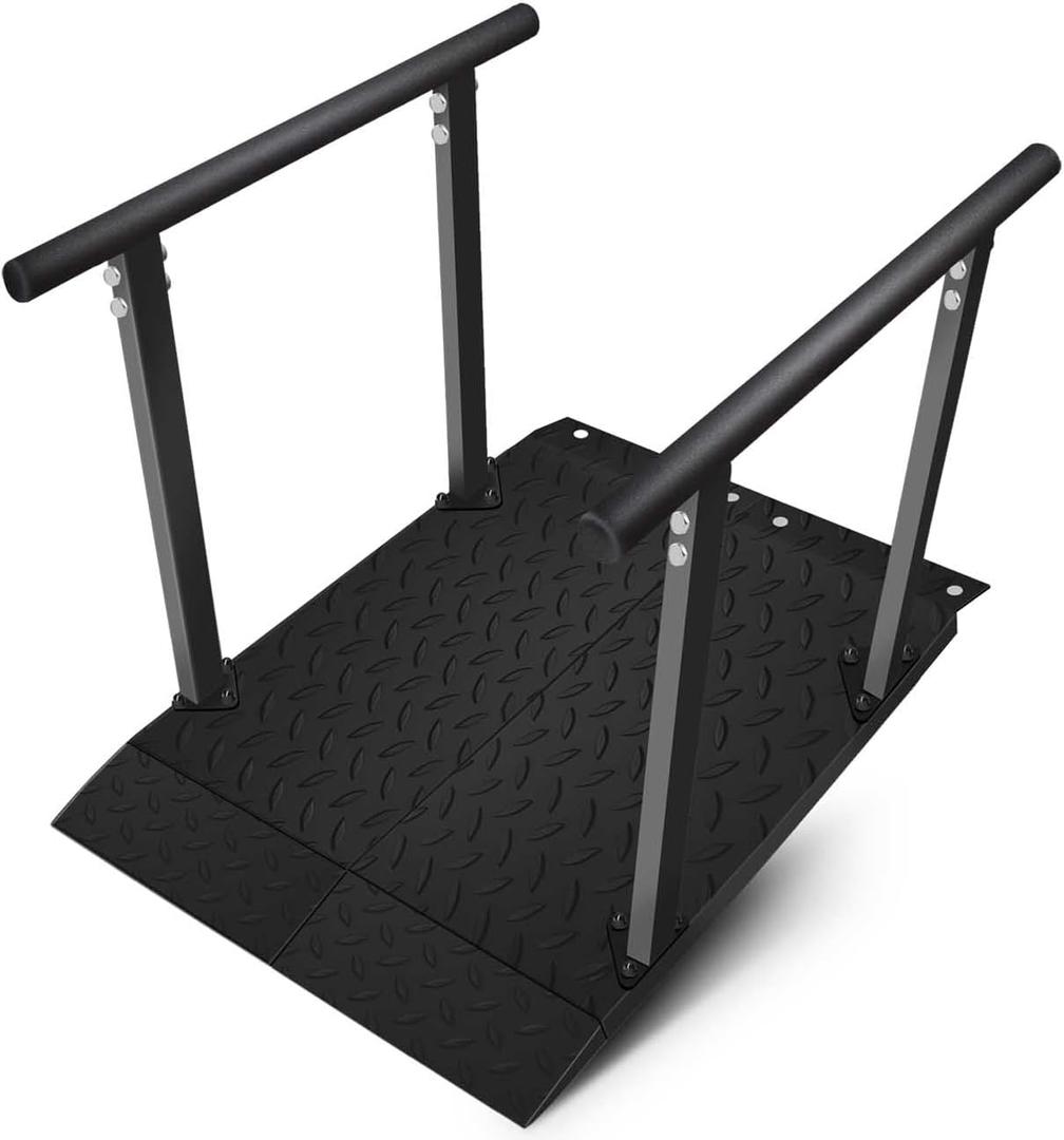 4'L x 33''W Heavy Duty Portable Wheelchair Ramp with Rubber Protective Handrails, Handicap Ramp with Adjustable Flap, Folding Threshold Ramp for Home Steps Curbs, Anti-Slip Base 900 Lbs Capacity