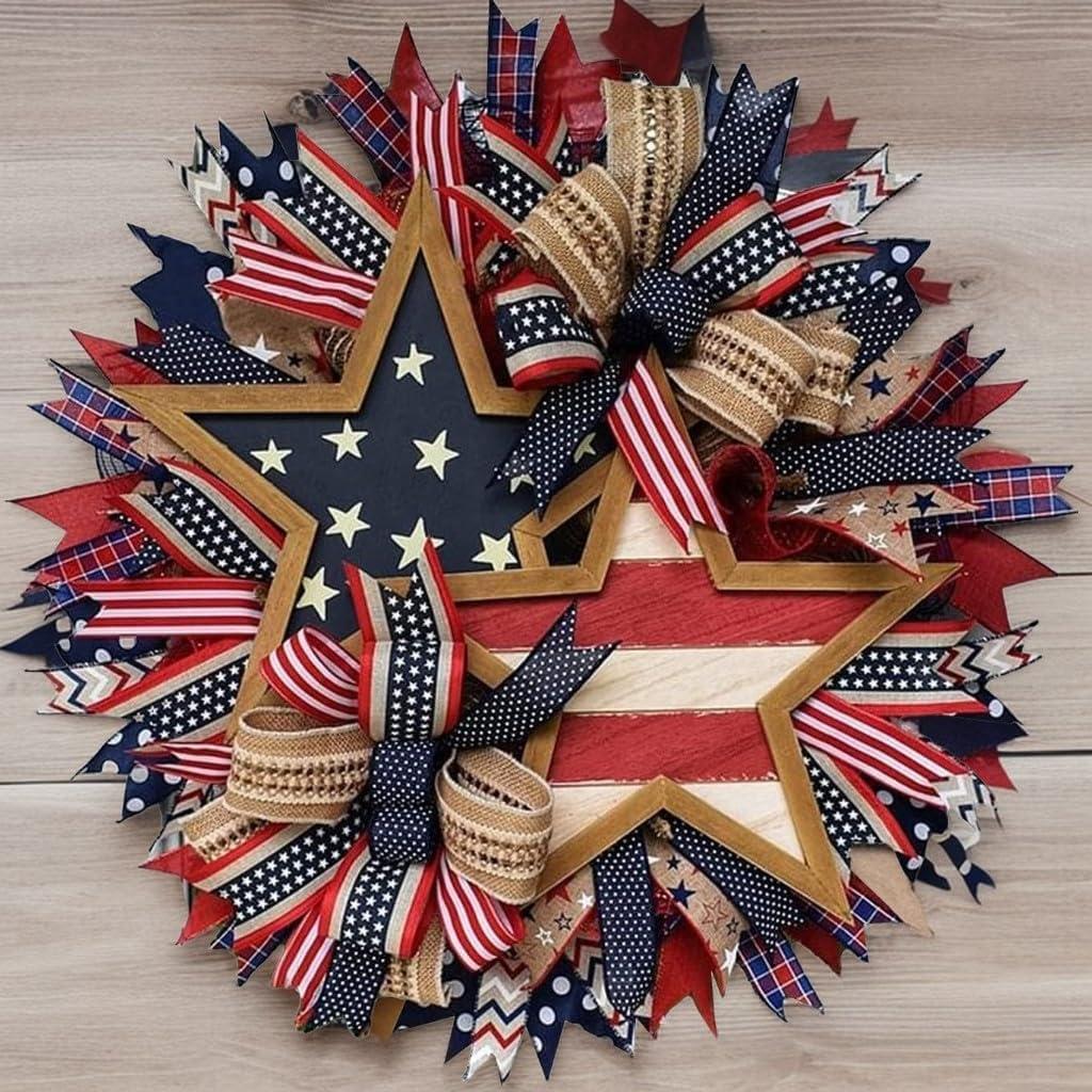 250th Anniversary Patriotic Wreath - Red White Blue Front Door Decor, 4th of July Memorial Day Wreath, All-Weather Farmhouse Outdoor Holiday Display (3.5"D x 17.8"W x 17.8"H)