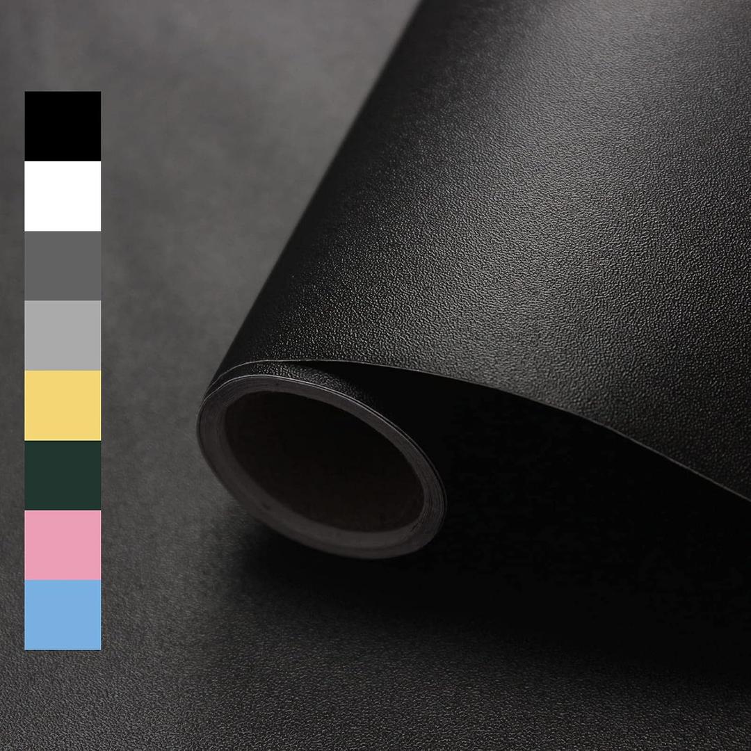 4 x WADILE Peel and Stick Wallpaper 15.9in x 78.7in, Solid Color Contact Paper Waterproof, Vinyl Colored Wall Paper Self Adhesive, Textured Wallpaper Removable for Cabinets/Countertop, Black