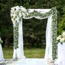 KHOYIME Eucalyptus Garland with White Flowers, 4 Packs 5.9Ft Artificial Silver Dollar Eucalyptus Leaves Plant Fake Greenery Hanging Ivy Vines Faux Wreath for Wedding Arch Party Mantle Table Home Decor