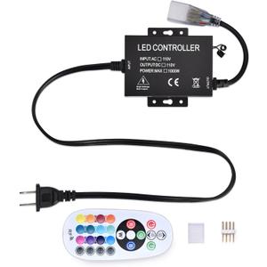 Yescom DEL-CON03 Controller with 24-Key Remote for Multicolor RGB LED Neon Rope Lights Models DEL-D50R, DEL-D100R, DEL-D150R Only (Controller - 1 Pack, Black, For RGB Rope Lights)