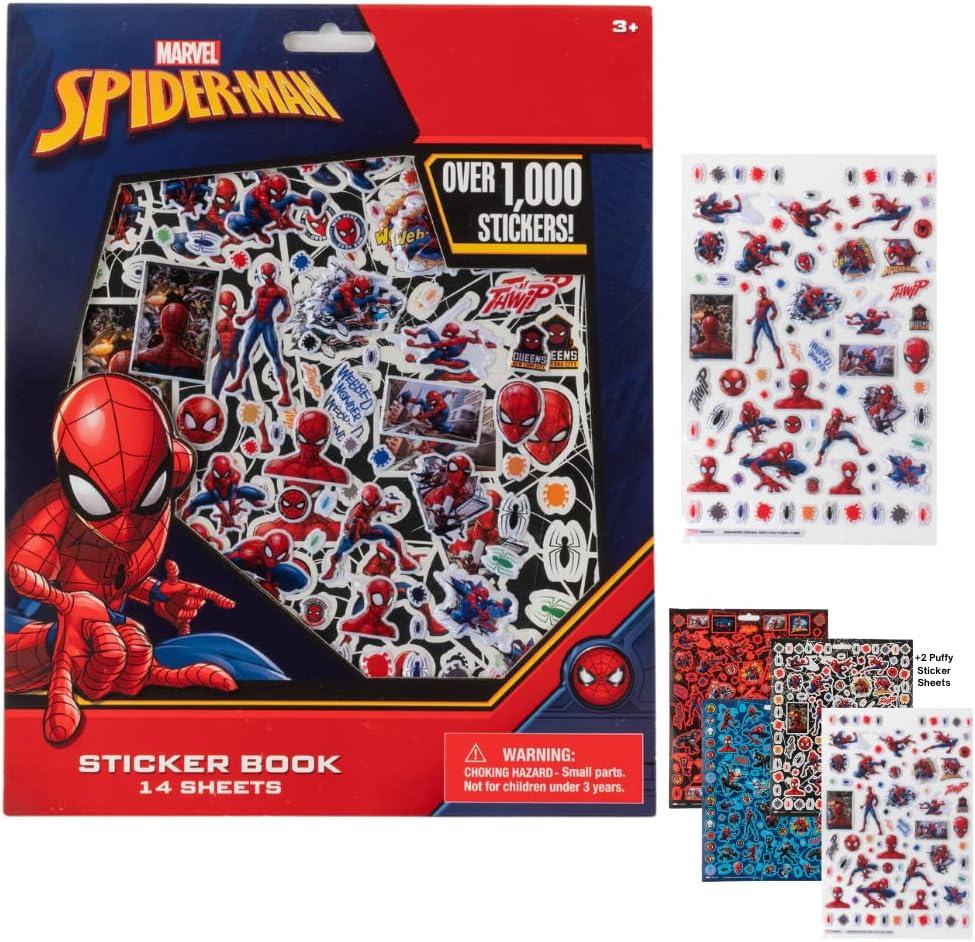Marvel Spiderman Stickers for Kids, 14 Sheet Spiderman Sticker Book Set Including Puffy Stickers, 1200+ Stickers