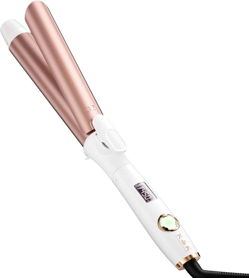 K&K Long Barrel Styler, 1 1/4 Inch Curling Iron with Clipped, Professional Ceramic Coating Hair Curler Wand, Dual MCH Heater up to 450F, Worldwide Voltage Curling Tongs for Traveling