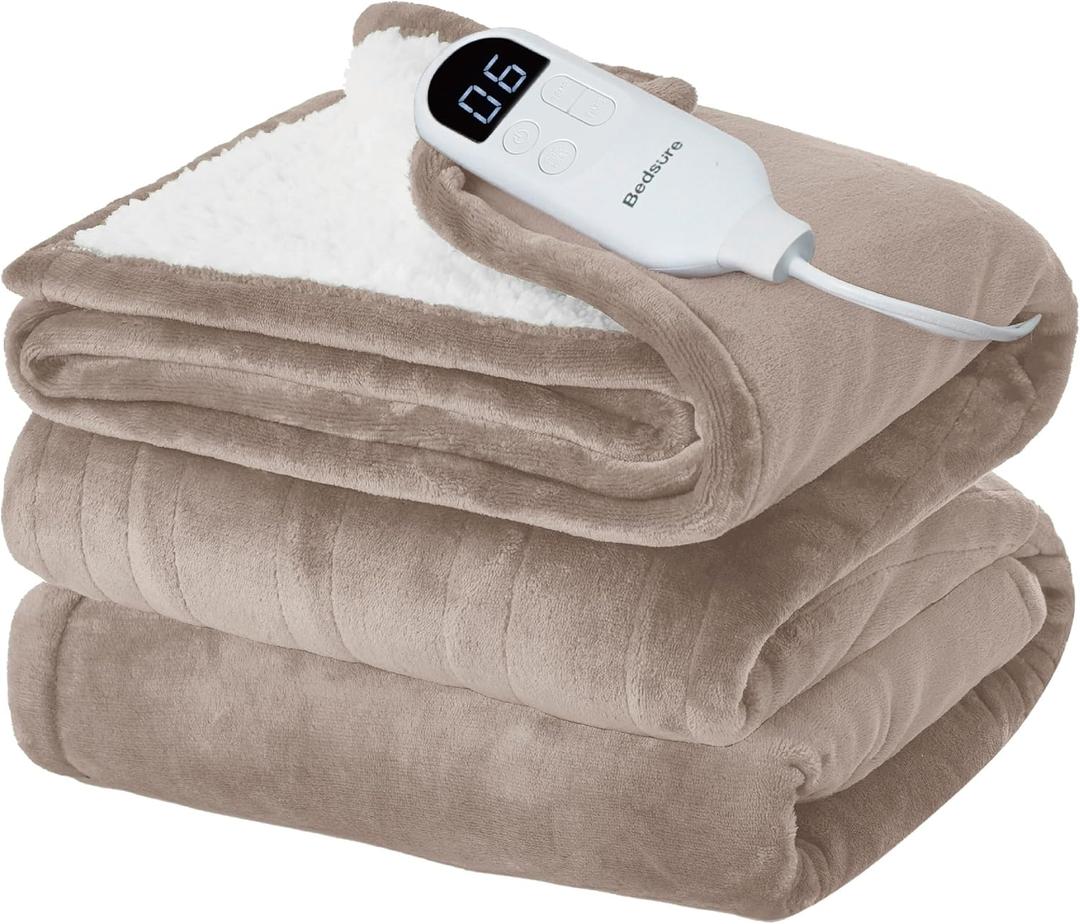 Bedsure Electric Blanket Twin with Preheat Function - Soft Flannel Heated Blanket Twin Size, Fast Heating with 6 Time Settings (Up to 10H) & 6 Heat Settings, Gifts for Grandma (62x84 inches, Taupe) 
