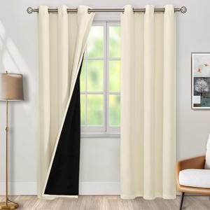 BGment Cream 100% Blackout Curtains for Bedroom 84 Inch Length 2 Panels Set, Thermal Insulated Full Light Blocking Grommet Noise Cancelling Window Curtains&Drapes with Black Liner, 42 Inch Wide Each