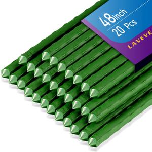 LAVEVE Garden Stakes 48 Inches Heavy Duty Steel Tomato Stake, Plastic Coated Support for Securing Trees, Climbing Plants, Cucumber, Beans, Pack of 20