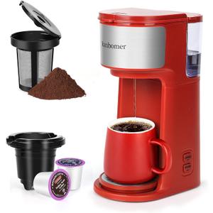 K Cup Coffee Maker, Single Serve coffee machine or Ground Coffee Machine 2 in 1, 6 to 14 Oz Brew Sizes, Mini One Cup Coffee Maker with Self cleaning Function, Fits Travel Mug, Red K Cup Coffee Maker, Single Serve coffee machine or Ground Coffee Machine 2 in 1, 6 to 14 Oz Brew Sizes, Mini One Cup Coffee Maker with Self cleaning Function, Fits Travel Mug, Red