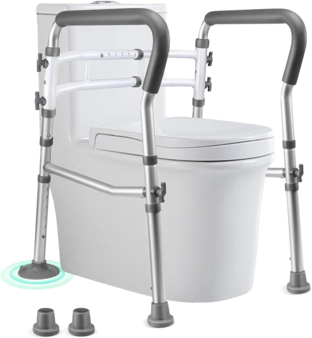 Toilet Safety Rails for Seniors, Adjustable Toilet Safety Frame Handles Fits Most Toilets, Mothers Day Gifts for Handicap and Disabled Seniors Elderly, Foldable, Safe Weight Capacity of 330 lbs(150KG)