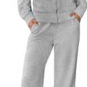 MEROKEETY Women's 2 Piece Outfit Hoodie Sweatsuit Sets Fall Zip up Lounge Sweatpants Tracksuit (Medium, Heathergrey)