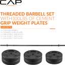 CAP Threaded Barbell Set with 100 LB Cement Grip Plates | 47" Threaded Bar, 25LB / 15LB / 10LB Grip Plates, Star Collars, Home Gym Weight Set for Strength Training