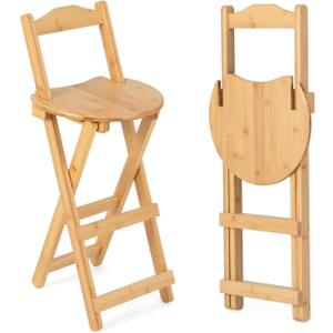 Folding Bar Stool Kitchen 24 inch Folding Kitchen Counter Chair Portable Wooden Bar Stool Outdoor Shop Kitchen Restaurant Coffee Stool 1 (Burlywood)