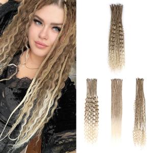 24in Single Ended 3 in 1 Dreadlock Extensions, 30pcs Brown to Blonde Mixed Dreads Extensions Set SE Dreads with Curly Dreadlocks for White Women