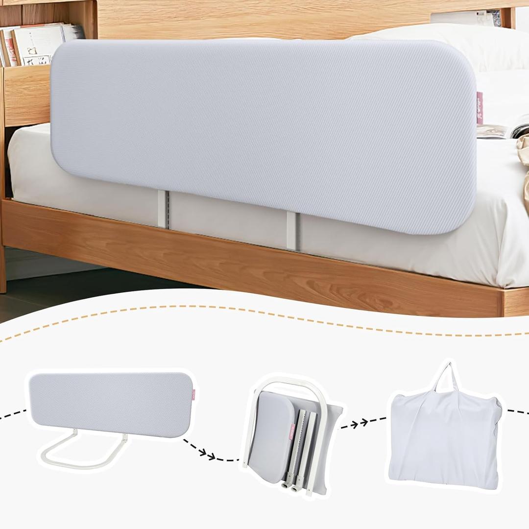 Q-MIULIKE Baby Bed Rail for Toddlers Portable Foldable Travel Toddler Bed Rails Easy to Install 27 Height Adjustable Suitable for Full King Queen Twin Bed Sizes (Grey 31.5 Inch, 1 Piece)