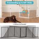 No Pawblems Free Standing Dog Gate with Door, 30'' Tall Foldable Dog Fence for Indoor & Outdoor, Up to 104 Inch Extra Wide Puppy Gate for Stairs, Hallways, Doorways, Deck, Yard (White, 4 Panels)