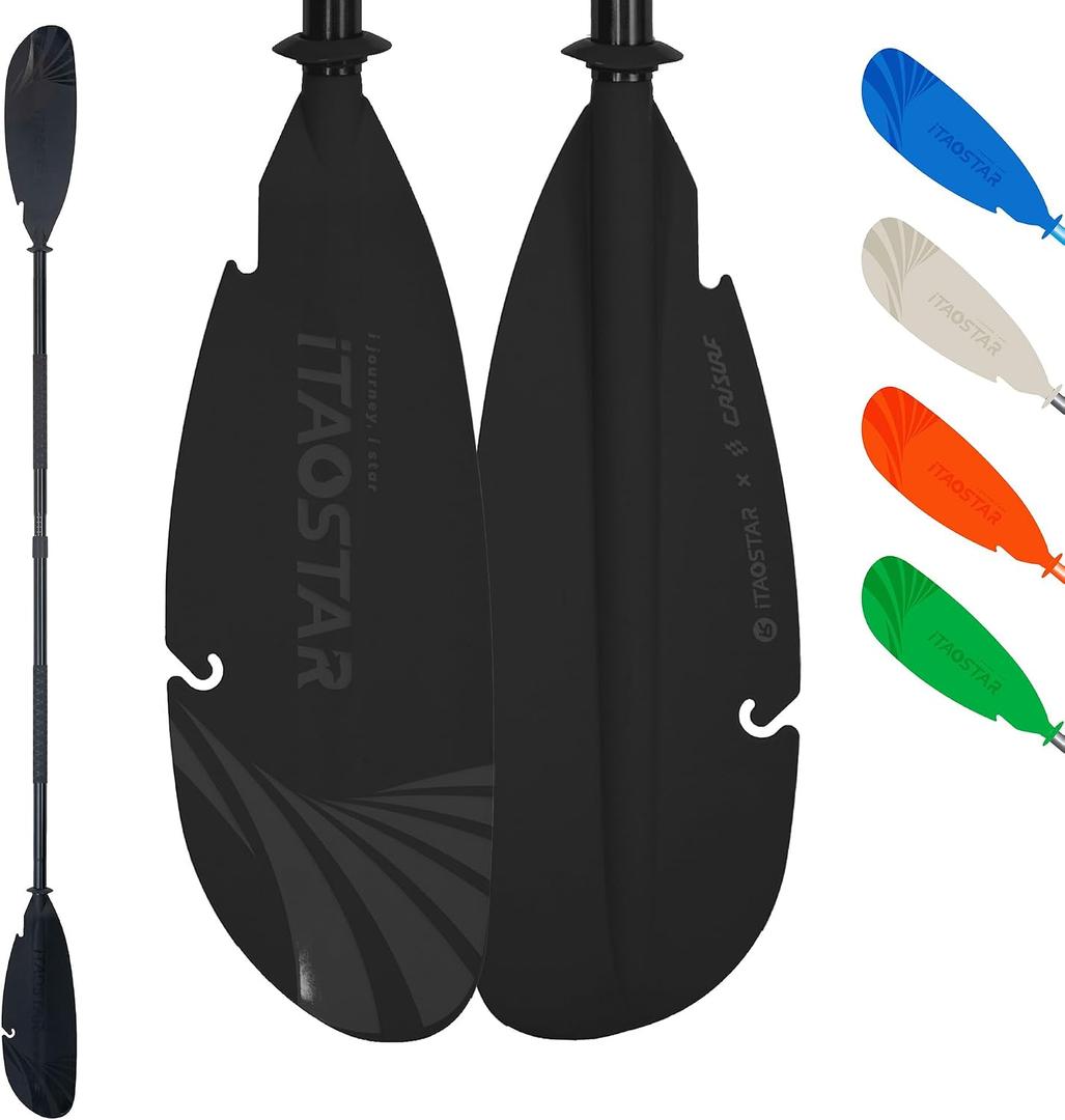 iTAOSTAR Adjustable Kayak Paddle, Aluminum Shaft and PP Blade, Floating Kayaking Oars with Anti-Freeze Grip & Drip Rings, 2-Piece Lightweight Oar for Kayak Canoe Fishing – 225-235 cm (88.6-92.5 in)