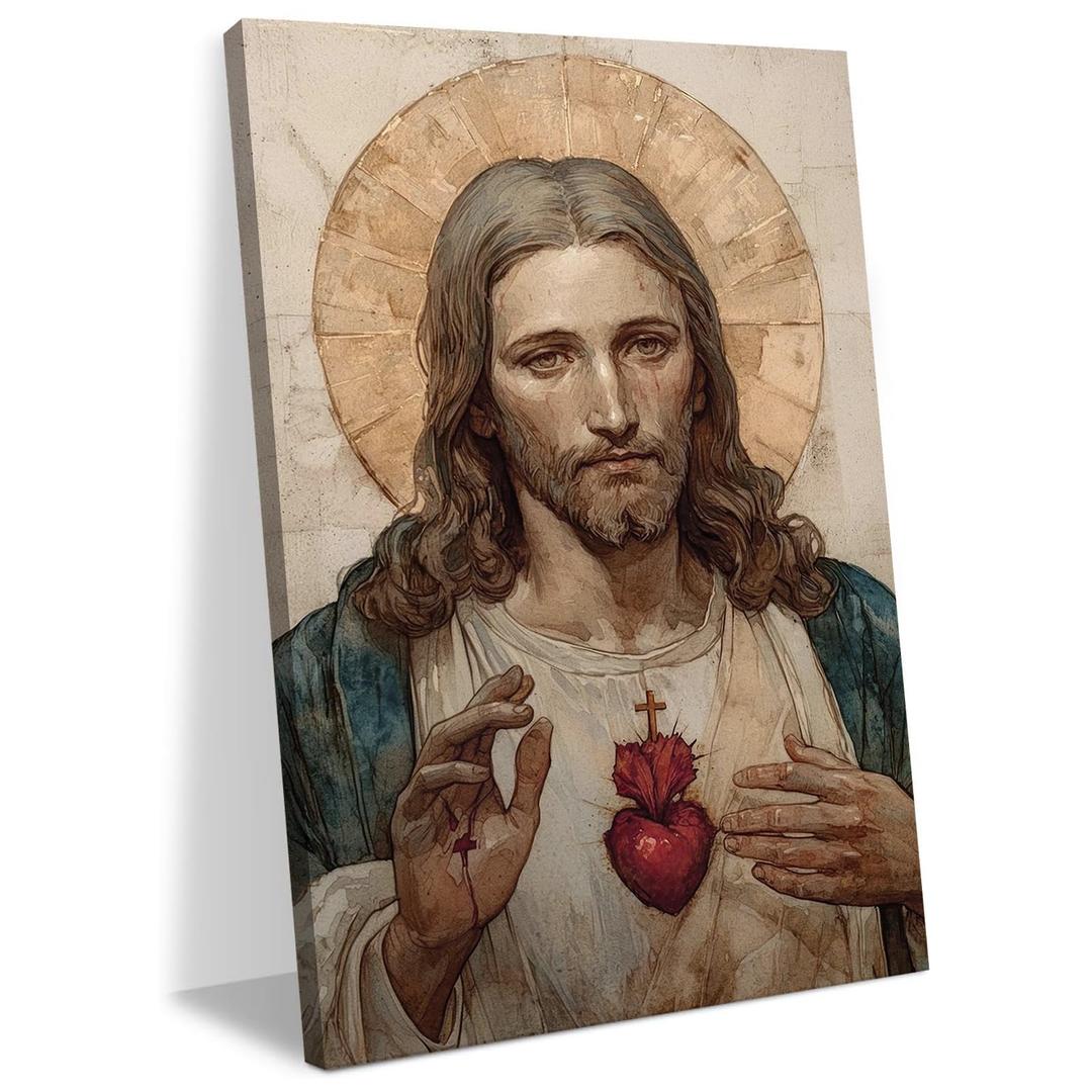 KBCXOY Sacred Heart of Jesus Canvas Print Vintage Catholic Jesus Wall Art
