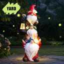twinbling 17 in Large Garden Gnome Statue with Solar Lights Sculptures Funny Triple Big Gnome Outdoor Patio Lawn Yard Balcony Garden Home Decor Gifts for Women Mom