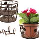 Hanging Railing Planter Flower Pot Holder Baskets Iron Art Hanging Baskets Flower Pot Holder Hanger Potted Plants Rack Plant Iron Racks Over The Rail Fence for Patio Balcony Porch