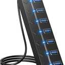 USB Hub 3.0, 7-Port USB Hub Splitter with Individual On/Off Switches and Lights, 3.2ft/1m Long Cable Compatible with MacBook, Laptop, Surface Pro, PS4, PC, Flash Drive, Mobile HDD (Black)