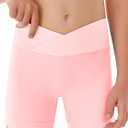 Girls Athletic Shorts Slim Tummy Control V Cross Waist Short Leggings Bike Dance Gymnastics Shorts (Pink)