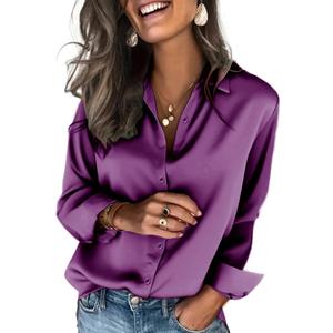 Zeagoo Satin Blouses for Women Silk Button Down Shirts Long Sleeve Business Casual Tops, Size: Large