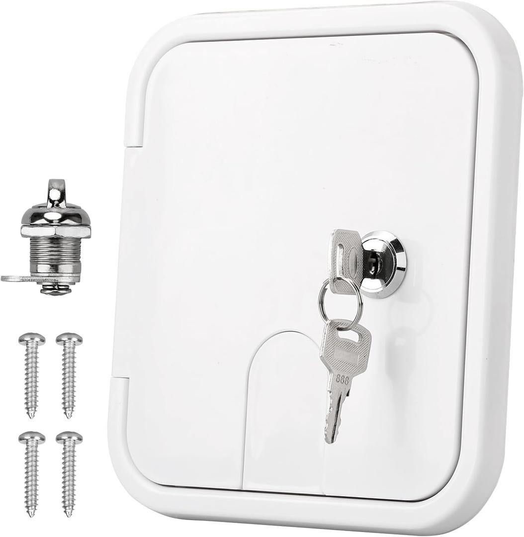 RVGUARD RV Access Door, RV Electric Cord Power Cord Hatch Cable Cover White for Hatch Cord Replacemet, 6-1/2" H x 6" W