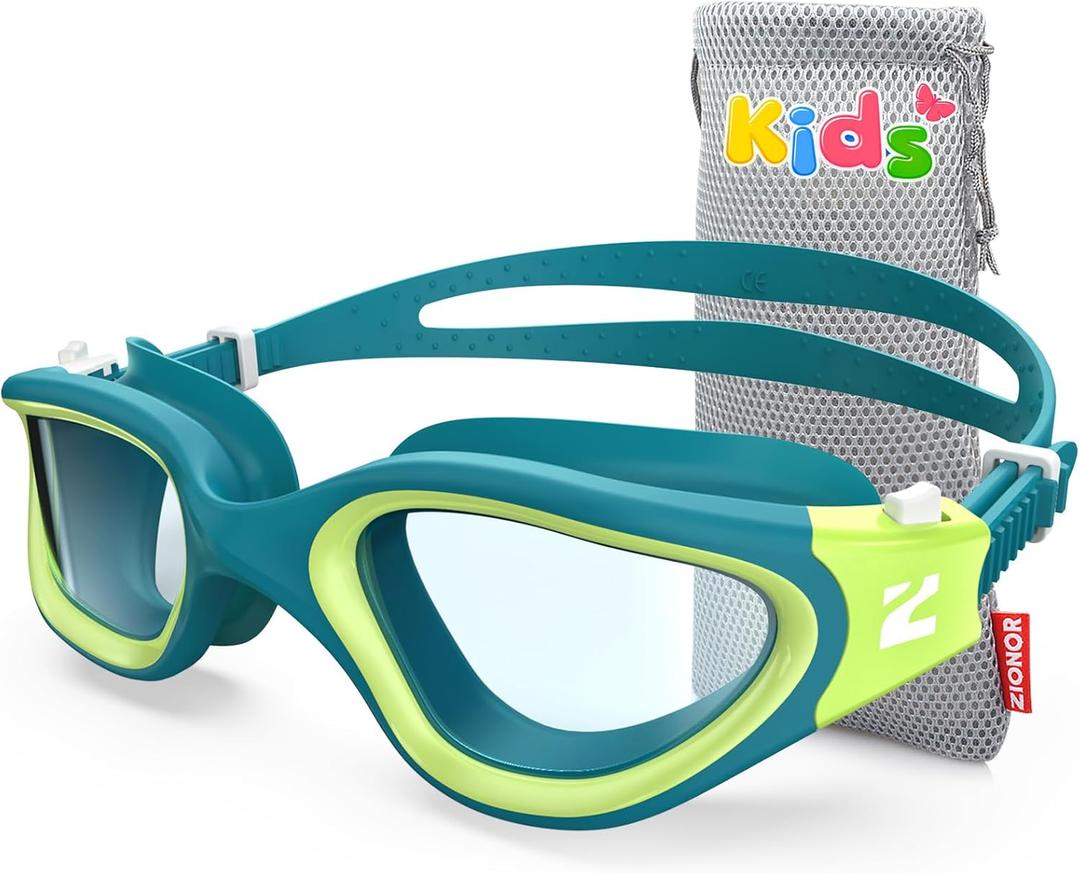 ZIONOR Kids Swim Goggles, G1MINI SE Anti-Fog Swimming Goggles for Kid Child 6-14 (A5 (Clear Lens - Greengreen))