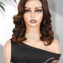 FANCEE Short Body Wavy Wig Curly Loose Wave Wigs Big Curly Lady Side Part Shoulder Length Wigs Synthetic Wig for Black Women (Mixed Brown)