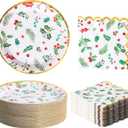 100PCS Bulk Christmas Plates and Napkins Party Supplies - Serves 50 PK - Xmas Seasonal Holly Paper Plates Disposable Dinner Plates Decorations Christmas Dcor