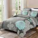 Yiran 7 Pieces Bed in a Bag Floral Comforter Set Queen Flowers Bedding Set Soft Microfiber Boho Comforter Sets with 1 Comforter 1 Flat Sheet 1 Fitted Sheet 2 Pillowshams and 2 Pillowcases (Grey)