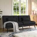 COMHOMA 72Futon Sofa Bed,Modern Convertible Sleeper Sofa, Fabric Futon Couch with Multi-Position Backrest for Living Room Furniture(Black)