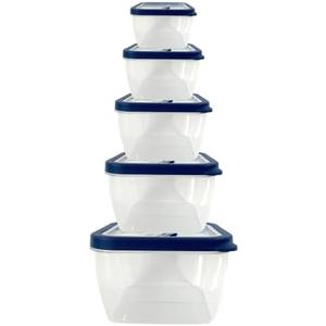GODAGE 5-Piece Food Storage Containers with Vented Lids, Airtight and BPA Free, Stackable, Microwave, Freezer, and Dishwasher Safe (Blue)