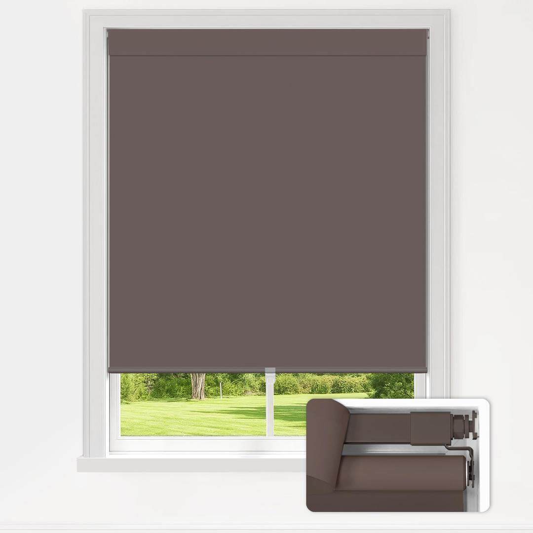 LazBlinds No Drill Blackout Roller Shades, 29" W x 48" H, Dark Coffee