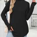 JUSTFASHIONNOW Tunic Tops for Women Casual Long Sleeve Turtle Neck Shirts Thumb Hole Curved Hem Tops Fall Fashion (Black, S)
