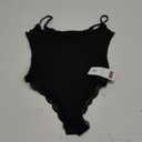 SUUKSESS Women Square Neck Lace Bodysuit Double Lined Sleeveless Spaghetti Strap Tank Top (Black, S)