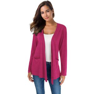 TownCat Cardigans for Women Loose Casual Long Sleeved Open Front Breathable Cardigans with Pocket (Rosered, M)