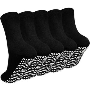 ZAKASA Non Slip Grip Socks - Non Skid Crew Grippy Socks for Men Women Anti Slip Grippers for Elderly Hospital Yoga Pilates (X-Large, Black-5 Pairs)
