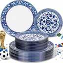 Hioasis 60pcs Blue Plastic Plates Set - Floral Blue & White Porcelain Design, 10.25" Dinner & 7.5" Dessert Plates Disposable for Wedding (Dishwasher Safe, Art Style)