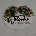 Spring Summer Welcome Wreaths for Front Door, Wood Door Hanger, Floral Porch Decor, Wall Plaque, Pink Flower Wreath, Farmhouse White Welcome Sign for Front Door