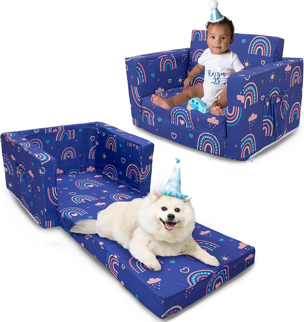 Kids Couch, 2-in-1 Toddler Sofa Fold Out, Soft Toddler Chair for Boys and Girls, Convertible Sofa to Lounger- Ideal for Napping, Reading, and Playing