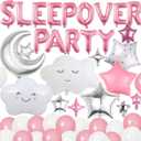47 Pieces Sleepover Party Decoration Pink Sleepover Birthday Party Balloons Banner Cute Moon Star for Girls Pajamas Slumber Night Out Party Decoration (Pink)