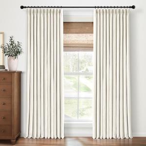 Pinch Pleated Blackout Curtains 96 Inches Long, Linen Blend, 100% Blackout Drapes with 20 Hooks, Ideal for Bedroom and Living Room, 40" W x 96" L (Pack of 2), Natural