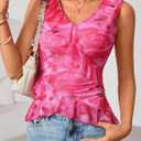 ZESICA Women's Summer Going Out Tops Sleeveless V Neck Floral Y2K Shirts (Pink)