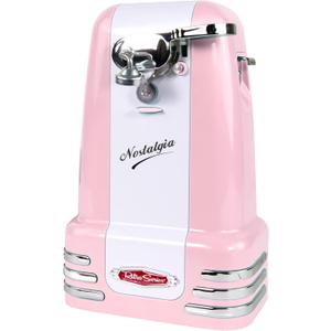 Nostalgia Retro Electric Can Opener for Kitchen with Magnetic Lid Remover, Knife Sharpener, and Soda or Beer Bottle Opener, Pink