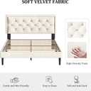 CXVX Queen Size Platform Bed Frame with Upholstered Velvet Button Tufted Headboard, Mattress Foundation with Wooden Slat Support, No Box Spring Needed, Easy Assembly, Noise Free, Beige