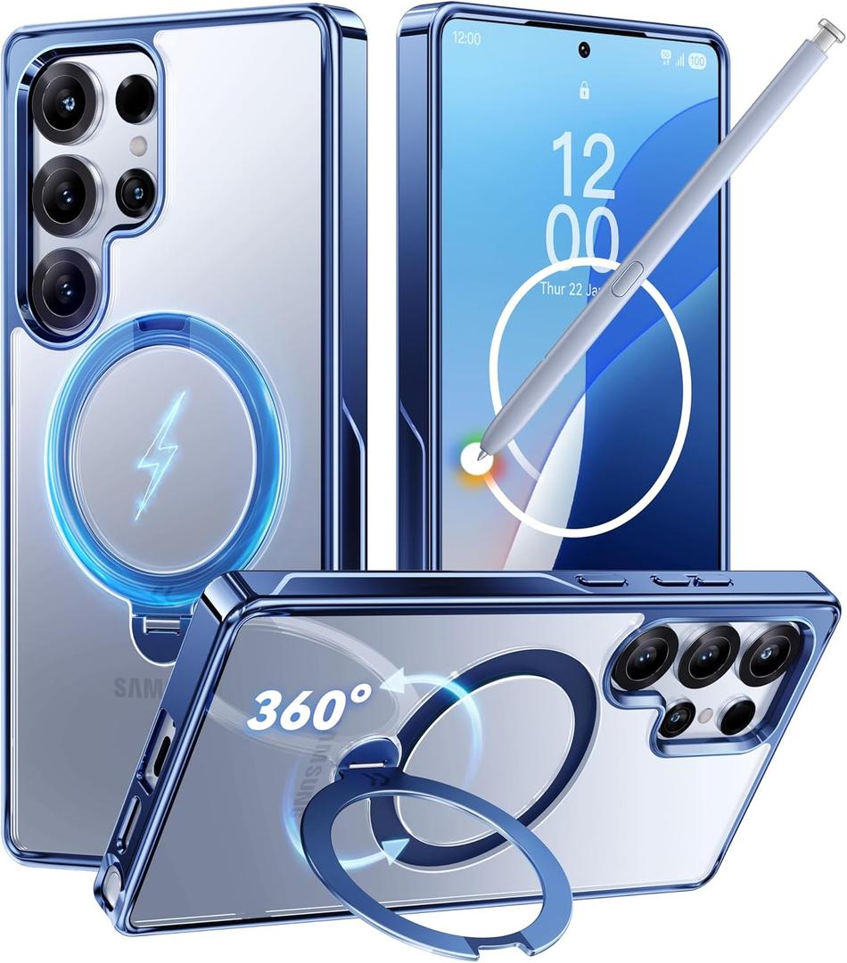 CASEKOO Magnetic 360 Stand & Polish Titanium Blue for Samsung Galaxy S25 Ultra Case, 16FT Military Protection, Fit for MagSafe, Protective Slim S25 Ultra Case with Kickstand Ring 6.9"