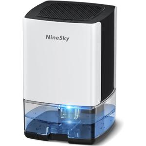 NineSky Dehumidifier for Home, 30oz Water Tank,(300 sq.ft) Dehumidifiers for Bedroom, Bathroom, Basement with 7 Colorful Lights, Auto Shut Off(C1 White)