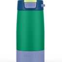 Ello Kids Colby 12oz Stainless Steel Insulated Water Bottle with Straw and Built-In Silicone Coaster Carrying Handle and Leak-Proof Locking Lid for School Backpack, Lunchbox, and Outdoor Sports