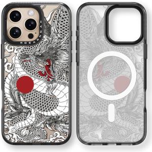 Rosarnnah Magnetic for iPhone 16 Pro Max Magsafe Case Cute - Durable Shockproof 6.6 ft Drop Impact Phone Case - Black Funny Chinese Dragon Design for iPhone 16 Pro Max 6.9"