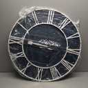 Rustic Large Decorative Wall Clock with White Metal Frame & Navy Blue Wood (30-inch)